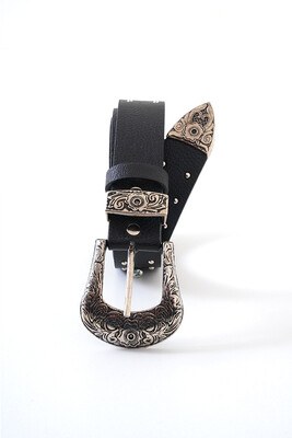 Çift Zımbalı Siyah Kemer - Thumbnail