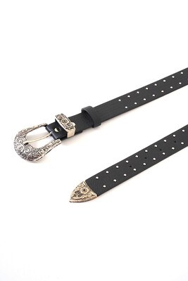 Çift Zımbalı Siyah Kemer - Thumbnail