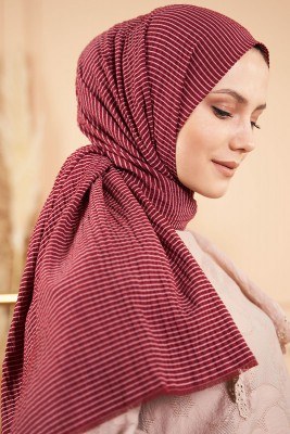 Bombe Serisi Çizgili Bordo Şal - Thumbnail