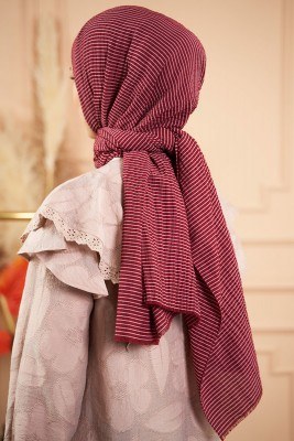 Bombe Serisi Çizgili Bordo Şal - Thumbnail