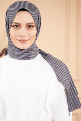 Bombe Serisi Çizgili Füme Şal - Thumbnail