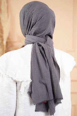 Bombe Serisi Çizgili Füme Şal - Thumbnail