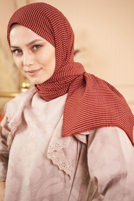 Bombe Serisi Çizgili Kiremit Şal - Thumbnail