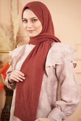 Bombe Serisi Çizgili Kiremit Şal - Thumbnail