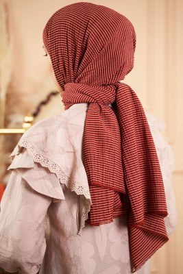 Bombe Serisi Çizgili Kiremit Şal - Thumbnail