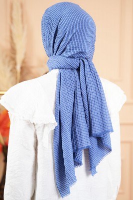 Bombe Serisi Çizgili Kot Mavisi Şal - Thumbnail