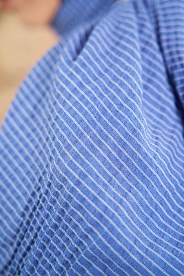 Bombe Serisi Çizgili Kot Mavisi Şal - Thumbnail