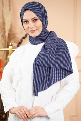 Bombe Serisi Çizgili Lacivert Şal - Thumbnail
