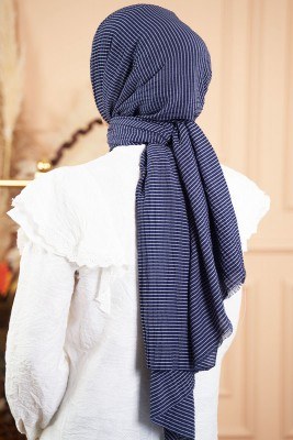Bombe Serisi Çizgili Lacivert Şal - Thumbnail