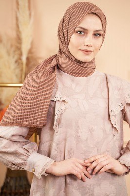 Bombe Serisi Çizgili Sütlü Kahve Şal - Thumbnail