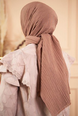 Bombe Serisi Çizgili Sütlü Kahve Şal - Thumbnail