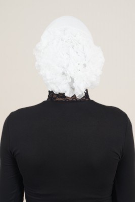 Dantel Fırfırlı Beyaz Bone - Thumbnail