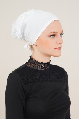 Dantel Fırfırlı Beyaz Bone - Thumbnail