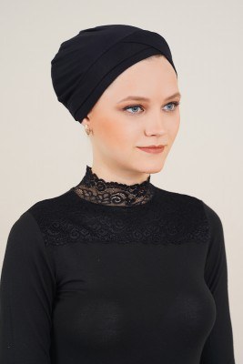 Pazarium - Çapraz Bantlı Siyah Bone