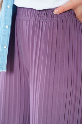 Piliseli Lazer Kesim Eflatun Pantolon - Thumbnail