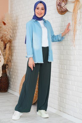 Piliseli Lazer Kesim Füme Pantolon - Thumbnail