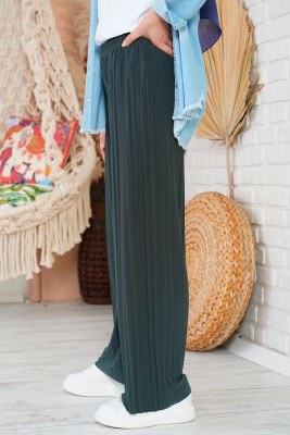 Piliseli Lazer Kesim Füme Pantolon - Thumbnail