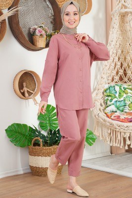 Arzu Serisi Hakim Yaka Gül Kurusu İkili Takım - Thumbnail