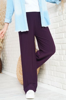 Piliseli Lazer Kesim Mor Pantolon - Thumbnail