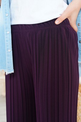 Piliseli Lazer Kesim Mor Pantolon - Thumbnail