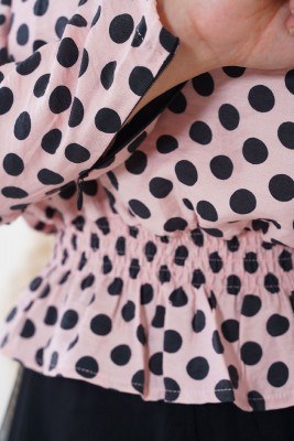 Balon Kol Serisi Puantiyeli Pembe Bluz - Thumbnail