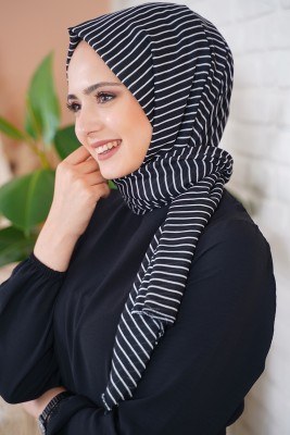 Asu Serisi Siyah Çizgili Tülbent Şal - Thumbnail