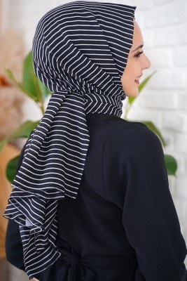 Asu Serisi Siyah Çizgili Tülbent Şal - Thumbnail