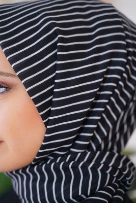 Asu Serisi Siyah Çizgili Tülbent Şal - Thumbnail