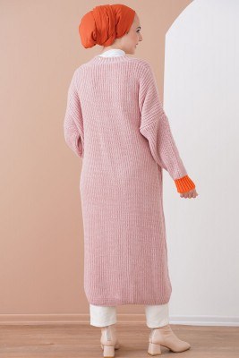 Renk Detaylı Salaş Pudra Hırka - Thumbnail