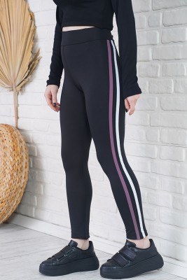 Çift Şeritli Mor Spor Tayt - Thumbnail