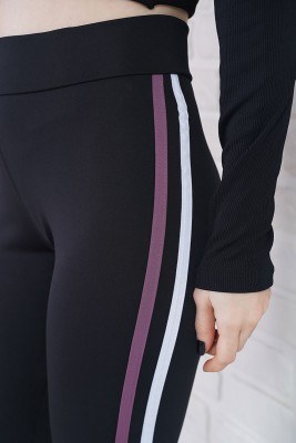 Çift Şeritli Mor Spor Tayt - Thumbnail