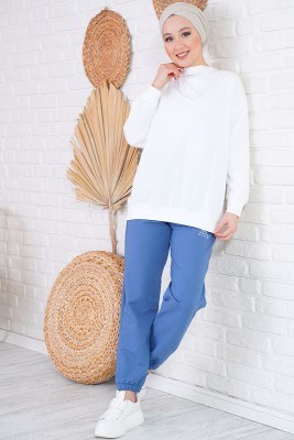 Paça Lastikli İndigo Eşofman Altı - Thumbnail