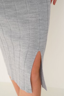 Yırtmaçlı Gri Kalem Etek - Thumbnail