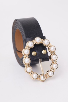 Pazarium - İnci Tokalı Siyah Gold Kemer
