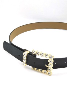 Pazarium - Kare Tokalı Taşlı Siyah Kemer