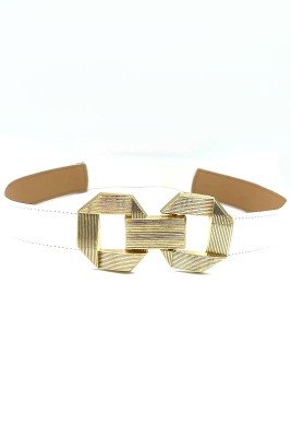 Pazarium - Geçme Tokalı Lastik Detaylı Beyaz Kemer