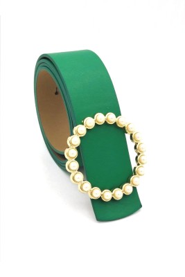 Yuvarlak İnci Tokalı Yeşil Kemer - Thumbnail