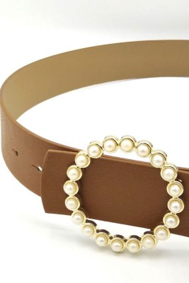 Yuvarlak İnci Tokalı Taba Kemer - Thumbnail