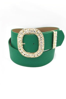 Pazarium - Pırlanta Taş İşleme Tokalı Yeşil Kemer