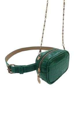 Kroko Desen Yeşil Bel Çantası - Thumbnail