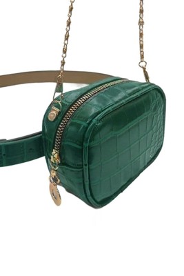 Kroko Desen Yeşil Bel Çantası - Thumbnail