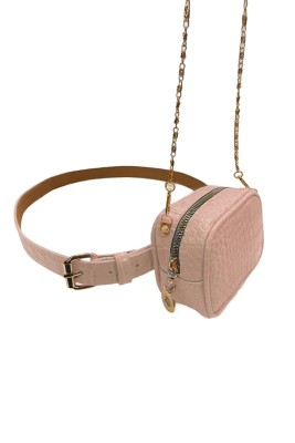 Kroko Desen Pudra Bel Çantası - Thumbnail