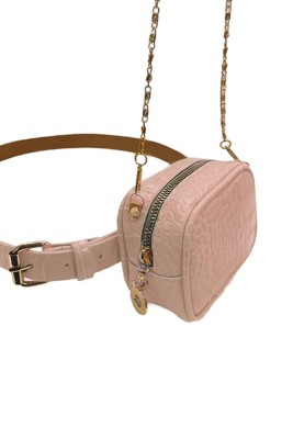Kroko Desen Pudra Bel Çantası - Thumbnail