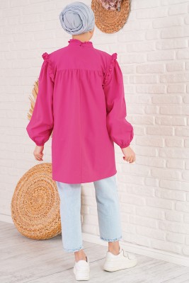 İnce Pileli Kadın Fuşya Tunik - Thumbnail