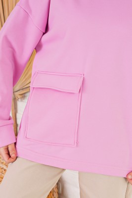 İçi Polarlı Kapüşonlu Pembe Sweatshirt - Thumbnail
