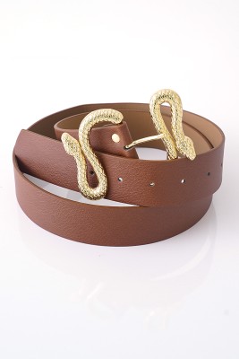 Pazarium - Yılan Detay Tokalı Taba Kemer