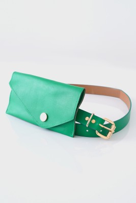 Pazarium - Cüzdanlı İnce Yeşil Kemer