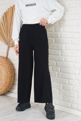 Beli Lastikli Fitilli Siyah Pantolon - Thumbnail