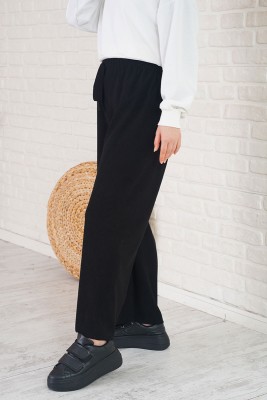 Beli Lastikli Fitilli Siyah Pantolon - Thumbnail