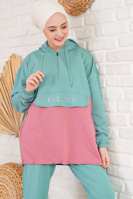 Fastrun Fermuarlı Mint Yeşili İkili Takım - Thumbnail